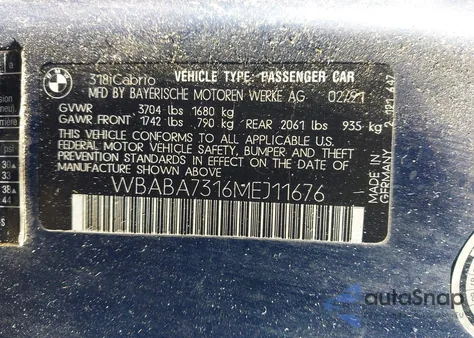 1991 BMW 318 I from USA, damaged, VIN WBABA7316MEJ11676